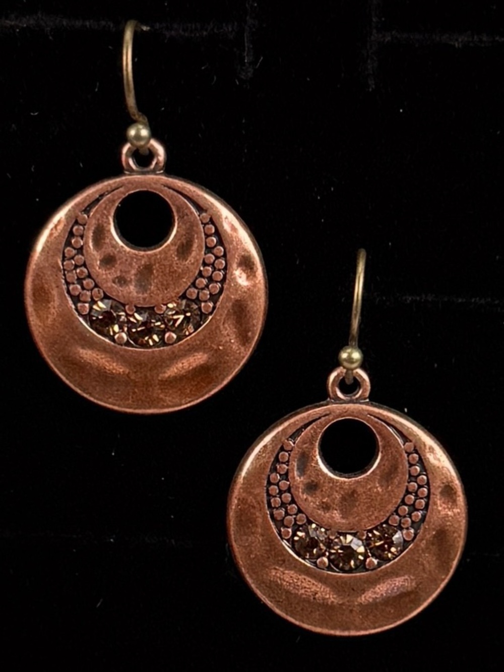 Gorgeous Coppertone weighted hammered pierced earrings
